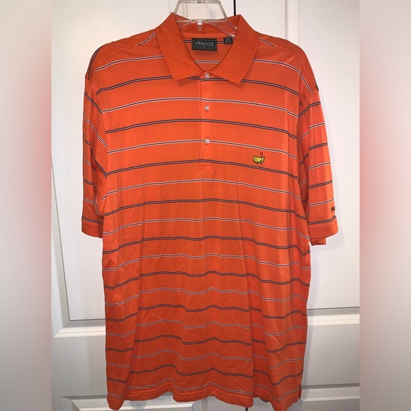 Men's Orange Striped Masters Collection Polo - Picture 1 of 4